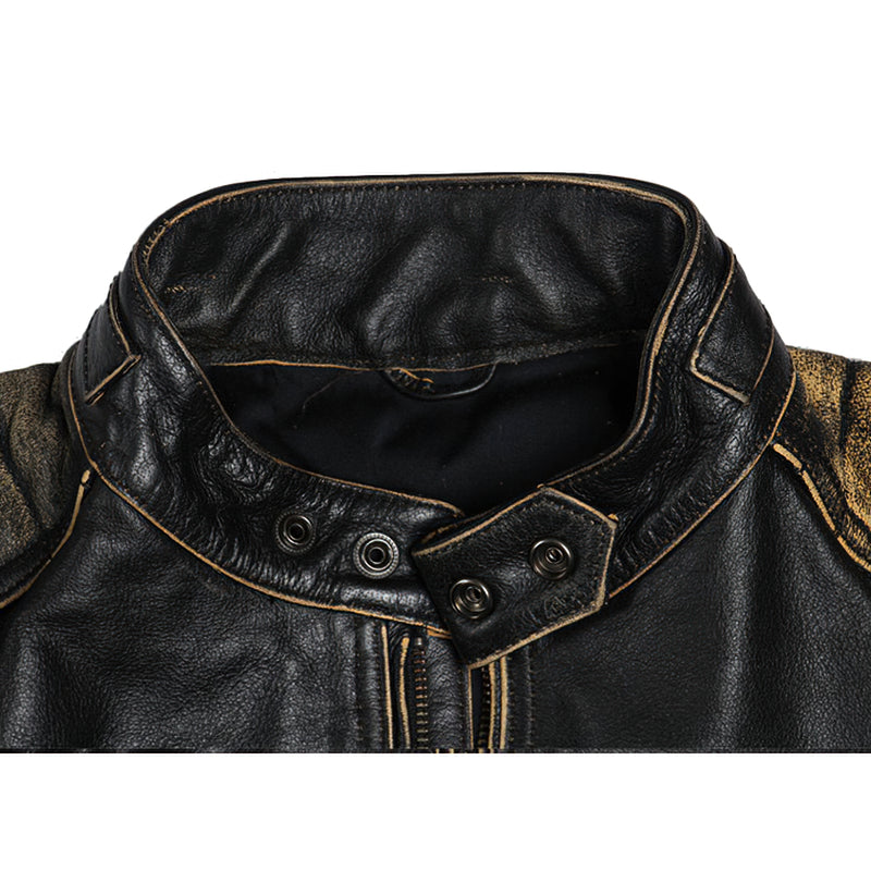 Vintage Stylized Men's Genuine Leather Motorcycle Jacket / Male Real Leather Clothing - HARD'N'HEAVY