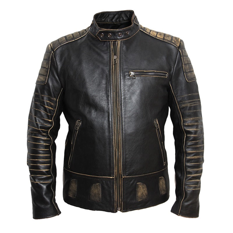 Vintage Stylized Men's Genuine Leather Motorcycle Jacket / Male Real Leather Clothing - HARD'N'HEAVY