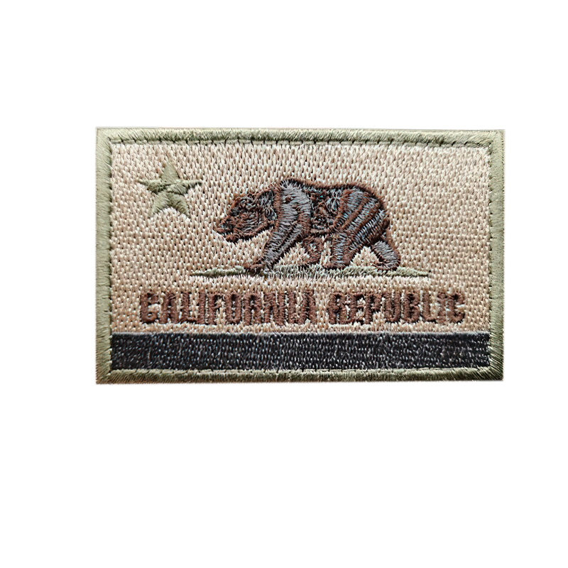 California Republic bear patch in khaki with embroidered star and text, perfect for military-style apparel.