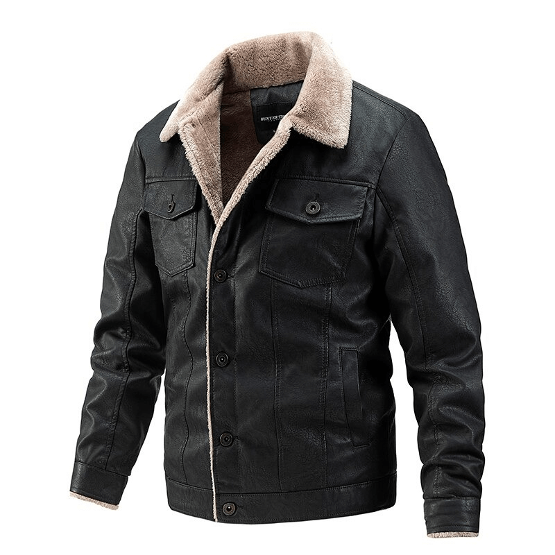 Vintage Turn-down Collar Faux Leather Jackets / Casual Motorcycle Pockets Single-Breasted Jackets