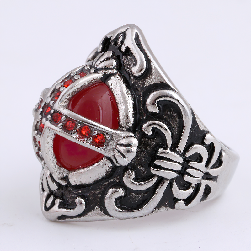 Vintage Unique Red Crystal Ring / Antique Cross Jewelry For Women - HARD'N'HEAVY