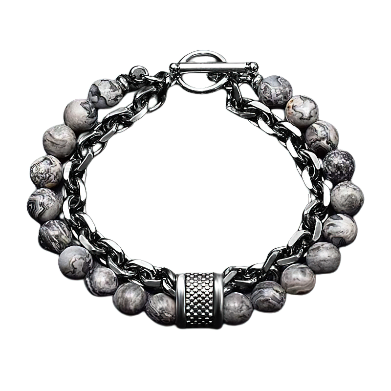 Stylish unisex vintage stainless steel bracelet with stone beads, perfect for adding a cool rock style to any outfit.