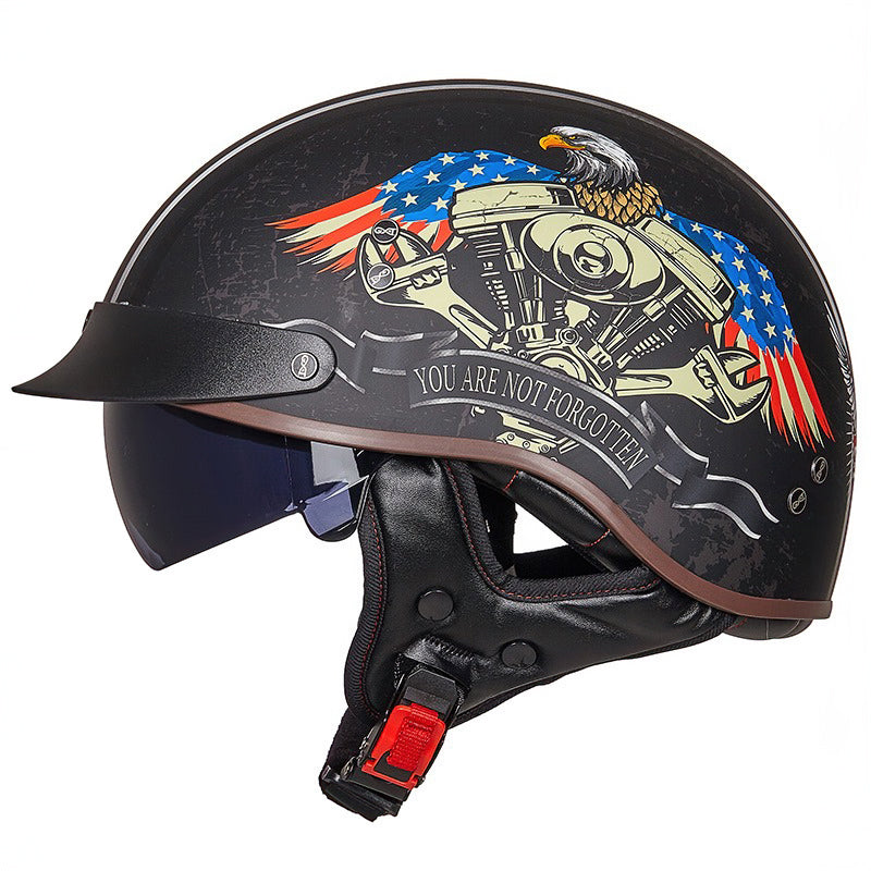 Vintage USA eagle half face biker helmet with patriotic design for stylish head protection.
