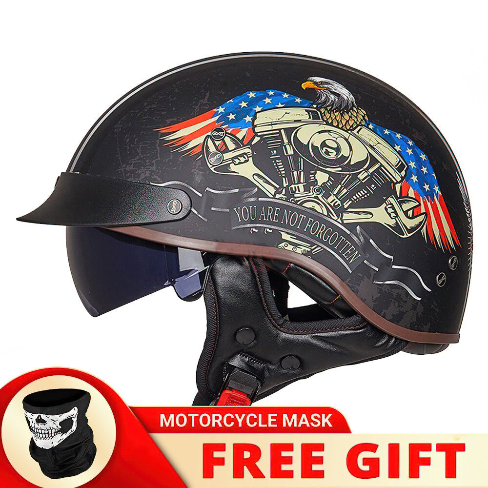 Vintage USA Eagle Half Face Biker Helmet / DOT Certification Head Protection Helmet in Rock Style - HARD'N'HEAVY