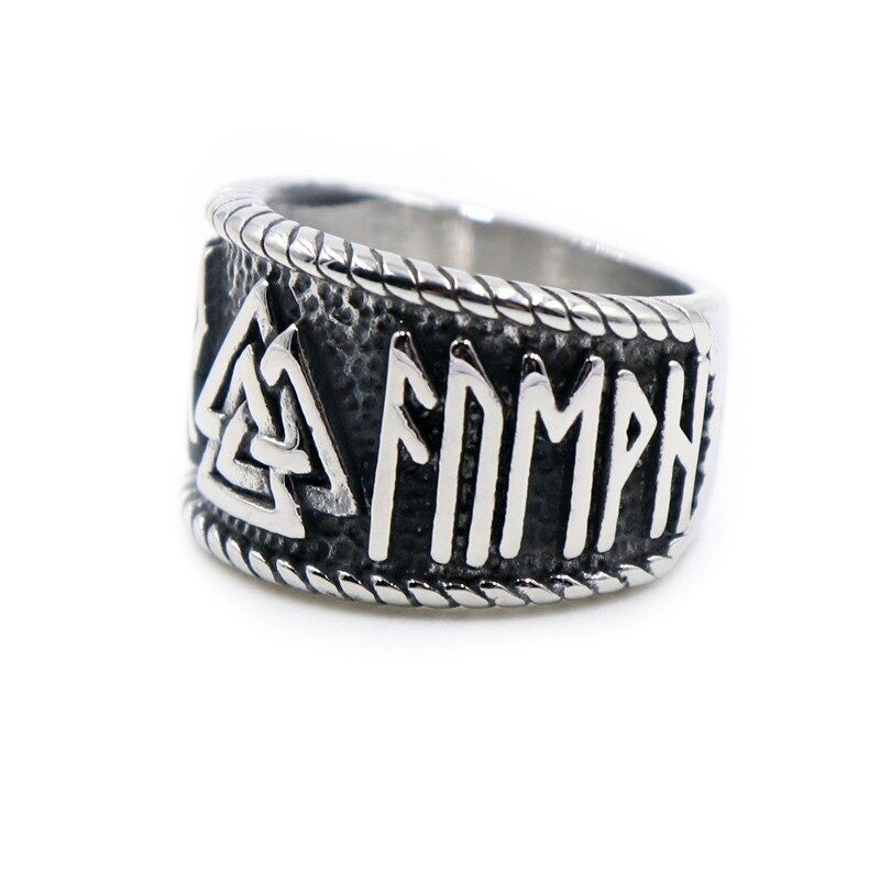 Vintage Viking stainless steel ring with Celtic symbols, perfect unisex jewelry for gothic styles.