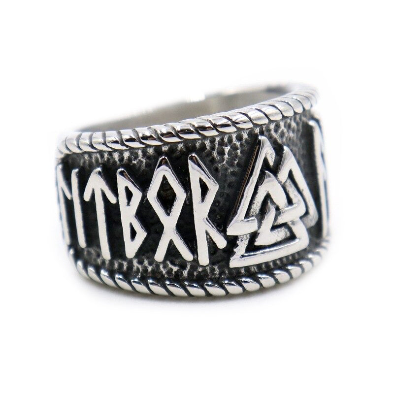 Vintage Viking stainless steel ring featuring Celtic symbols, perfect unisex jewelry for gothic styles.