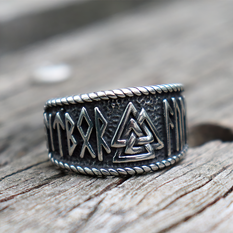 Vintage Viking stainless steel ring with Celtic symbols, perfect unisex jewelry accessory for gothic style.
