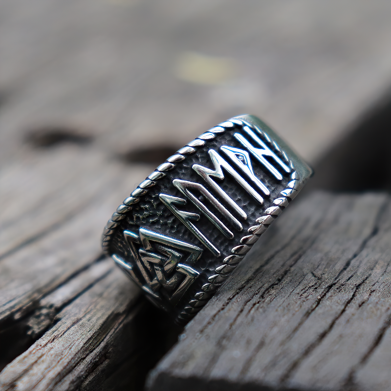 Vintage Viking stainless steel ring with Celtic symbols, perfect unisex amulet for gothic style lovers.