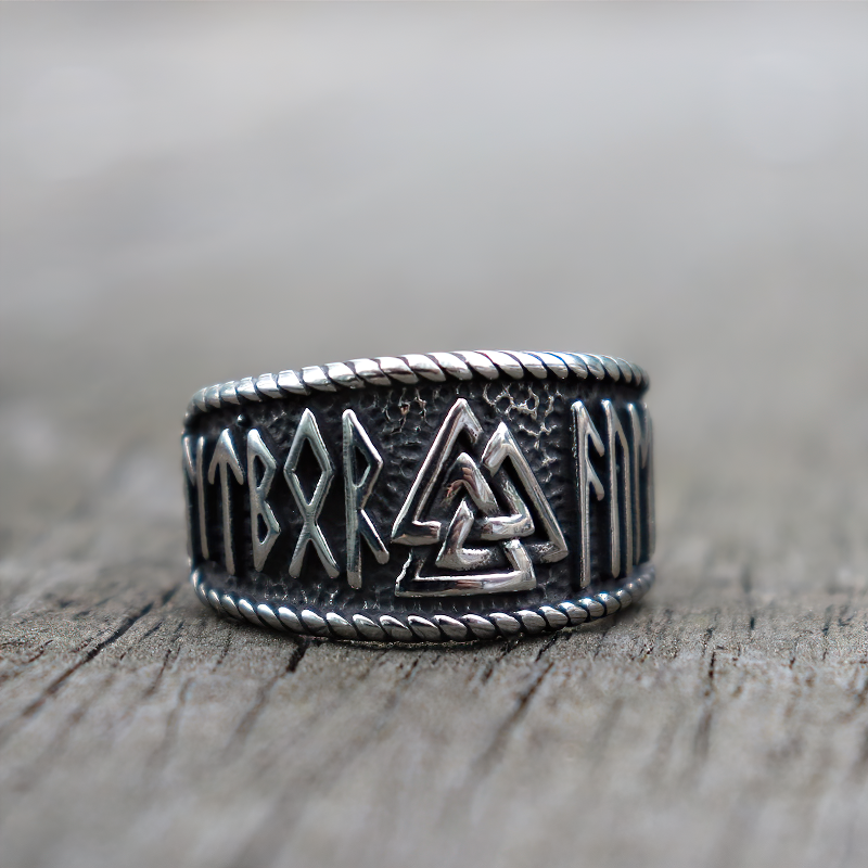 Vintage Viking stainless steel ring with Celtic symbols, perfect unisex jewelry for gothic style.