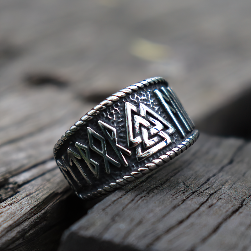 Vintage Viking stainless steel ring with Celtic symbols, perfect for stylish unisex jewelry.
