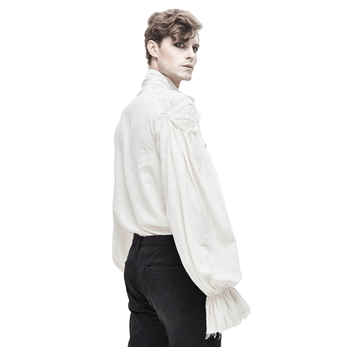 Vintage White Long Sleeves Shirt with Buttons in Front / Gothic Style Men's Shirt with Flared Cuffs - HARD'N'HEAVY
