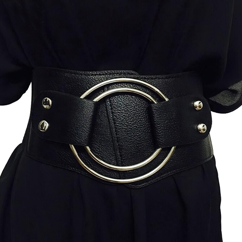 Vintage Wide Waist Elastic Belt For Women / Female Stylish Waistband Of Big Metal Ring - HARD'N'HEAVY