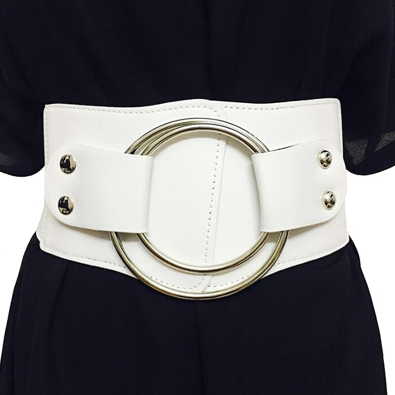 Vintage Wide Waist Elastic Belt For Women / Female Stylish Waistband Of Big Metal Ring - HARD'N'HEAVY