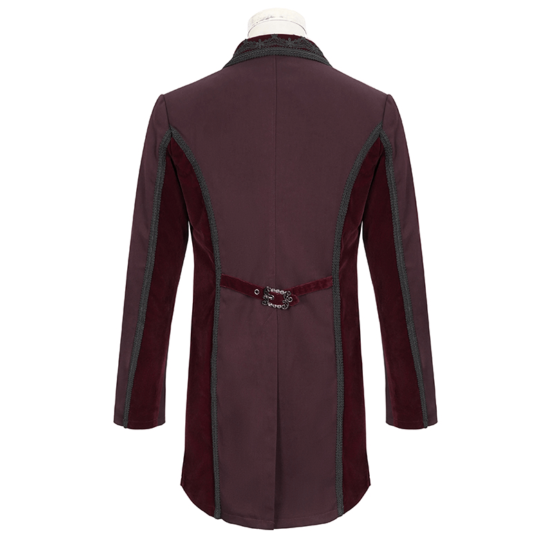Vintage Wine Red Double-Brasted Tail Coat with Snap Buttons / Gothic Style Elegant Clothing For Men