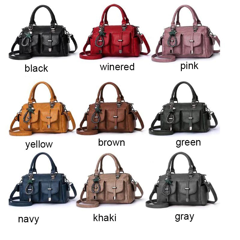 Collection of vintage women handbags in various colors: black, wine, pink, yellow, brown, green, navy, khaki, gray.