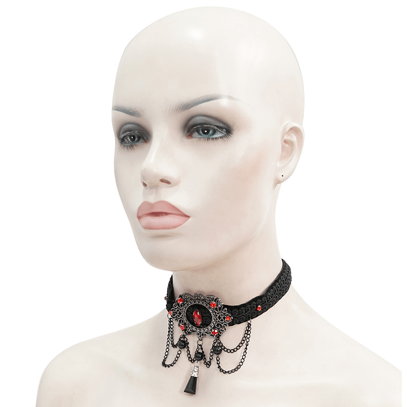 Vintage Women's Chocker With Chains & Blood-Red Stones / Elegant Ladies Accessories in Gothic Style - HARD'N'HEAVY