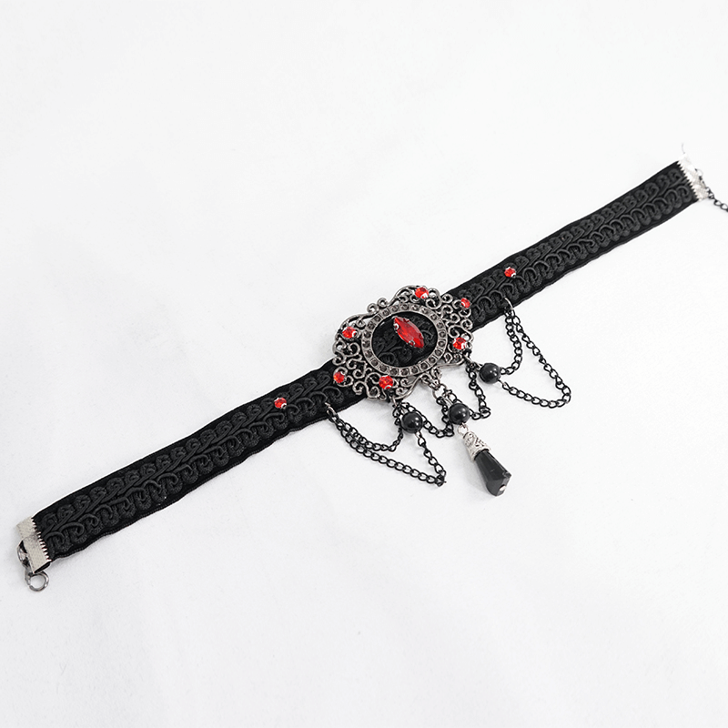Vintage Women's Chocker With Chains & Blood-Red Stones / Elegant Ladies Accessories in Gothic Style - HARD'N'HEAVY
