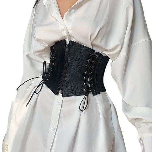 Vintage Women's Lace-Up and Zipper Up Wide Belt / Elegant Slim Corset Belt in Gothic Style