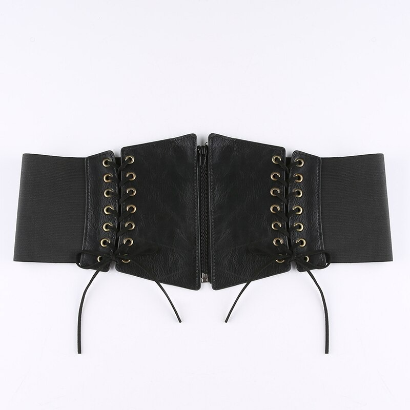 Vintage Women's Lace-Up and Zipper Up Wide Belt / Elegant Slim Corset Belt in Gothic Style - HARD'N'HEAVY