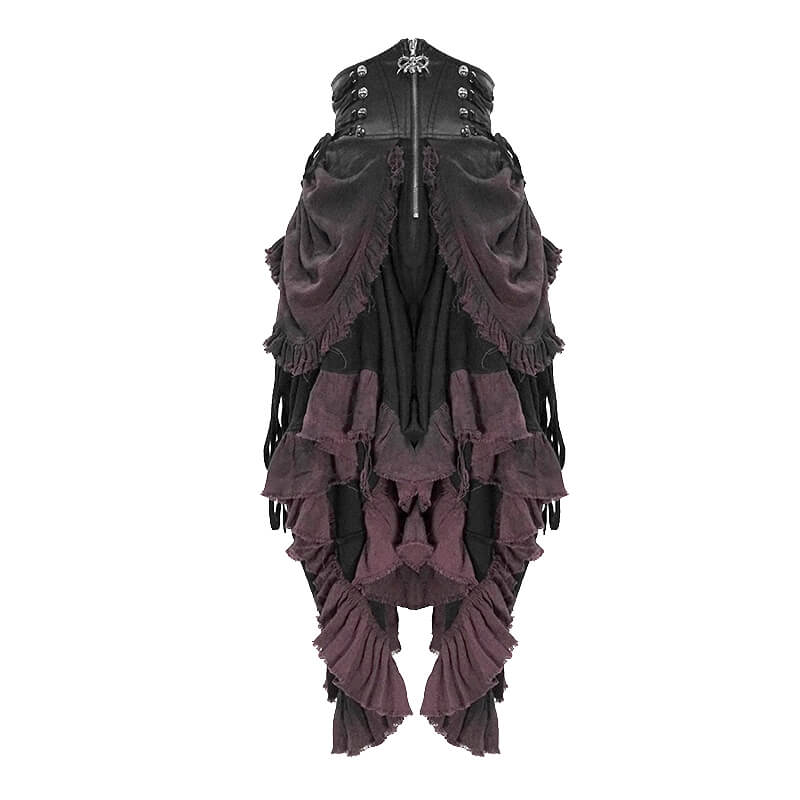 Vintage punk style multi-layered skirt gown with ruched design and high waist for a trendy wardrobe.