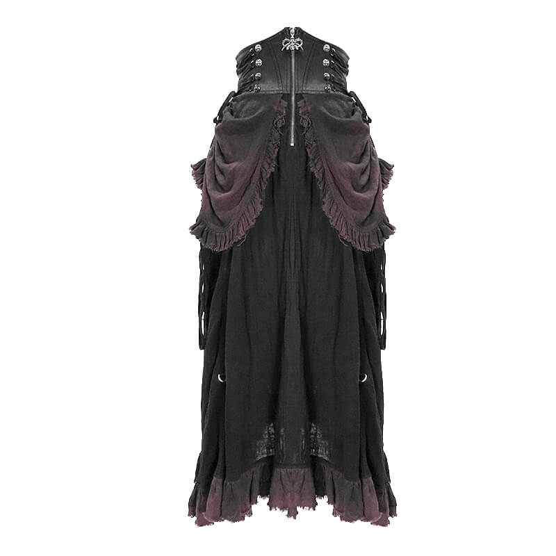 Vintage multi-layered ruched skirt gown in punk style with high waist design and stylish fringing.