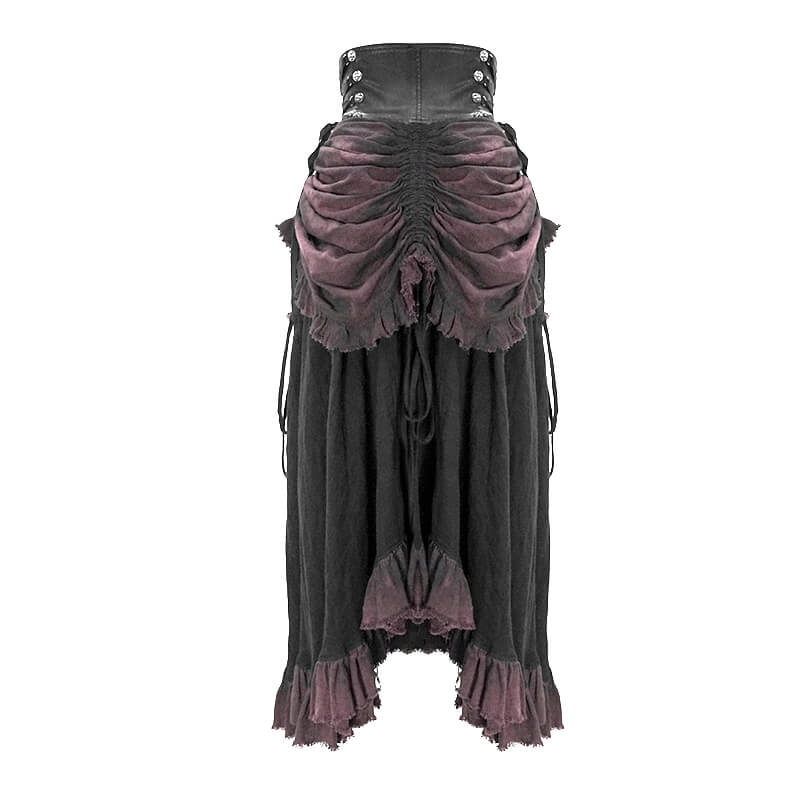 Vintage punk style multi-layered ruched skirt gown for women with high waist and frayed hem.