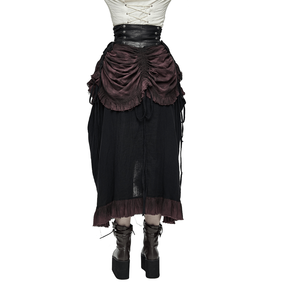 Vintage multi-layered ruched skirt gown in punk style, showcasing a high waist design for a trendy look.