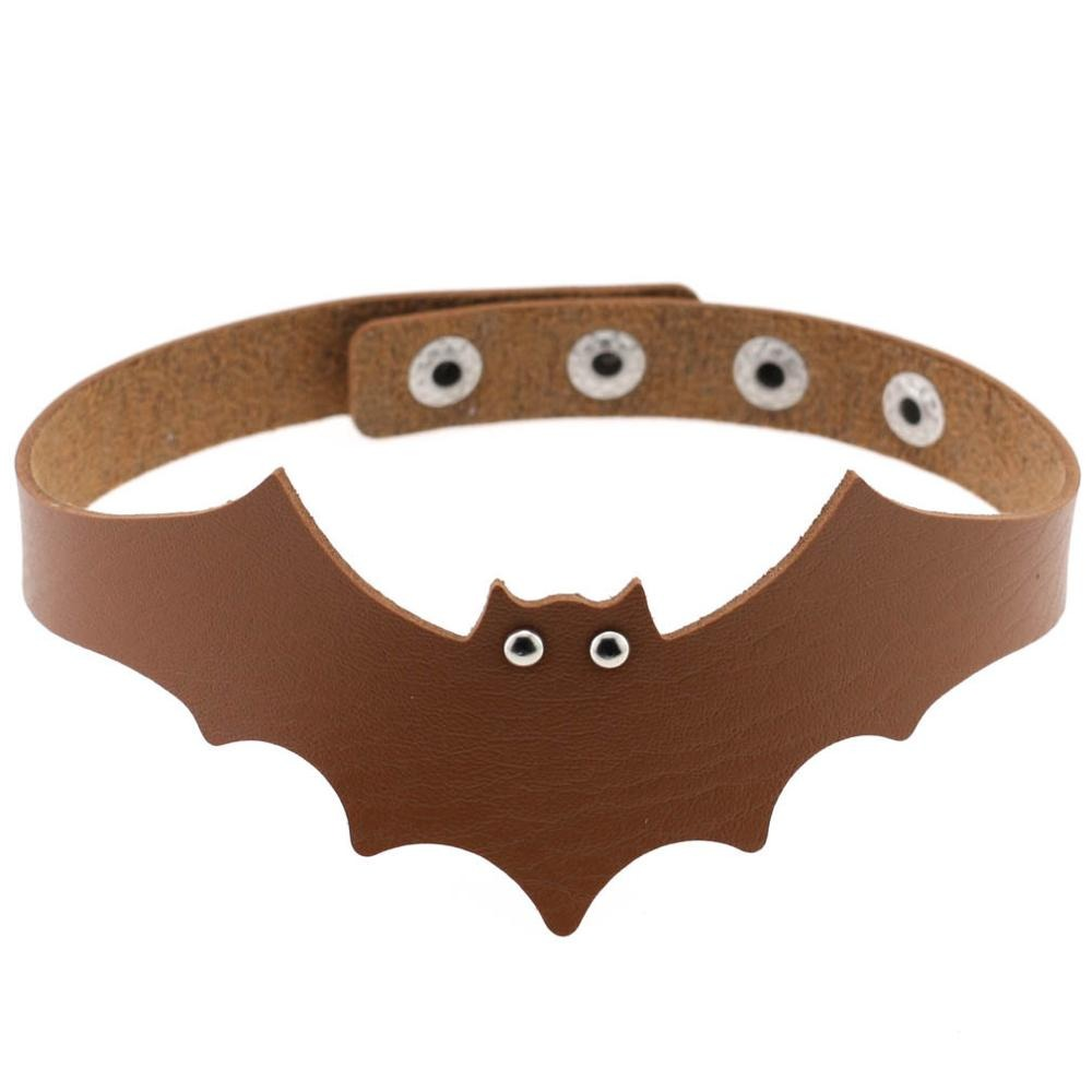 Vintage brown bat choker for women, perfect handmade accessory for Halloween style.
