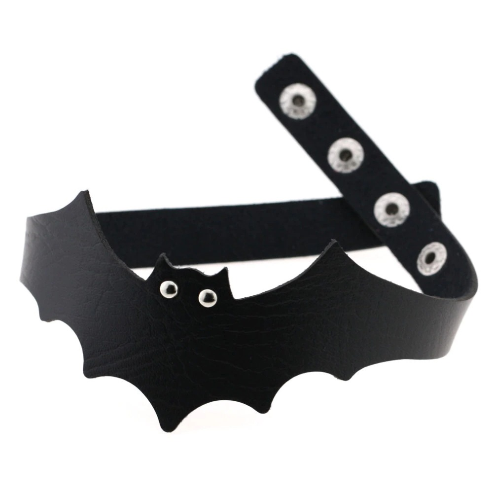 Handmade black bat-shaped choker necklace, perfect accessory for Halloween outfits.