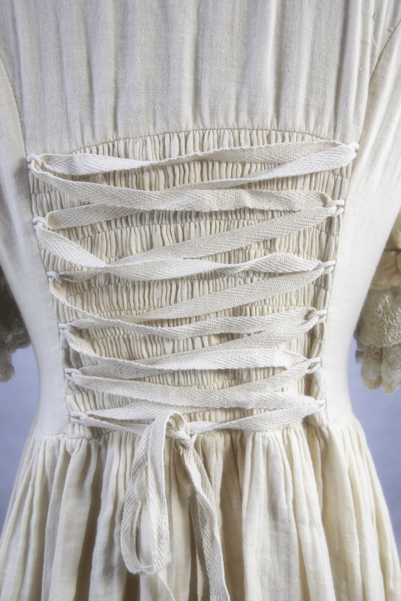 Vintage Women's Short Puff Sleeve Long Dress / Romatic Lace Cotton Dress of Beige Colored - HARD'N'HEAVY