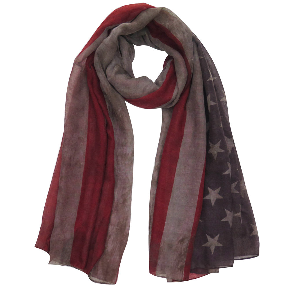 Vintage women's lightweight scarf with USA flag print, perfect for music lovers, casual outfits, and themed parties.