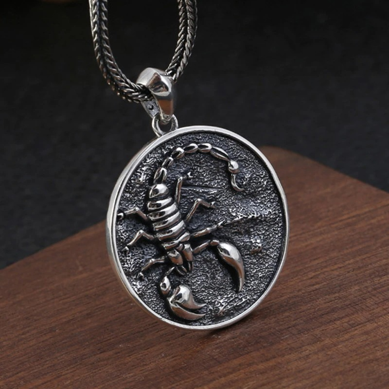 Vintdge rock style silver pendant featuring a detailed scorpion design, perfect for unisex jewelry lovers.