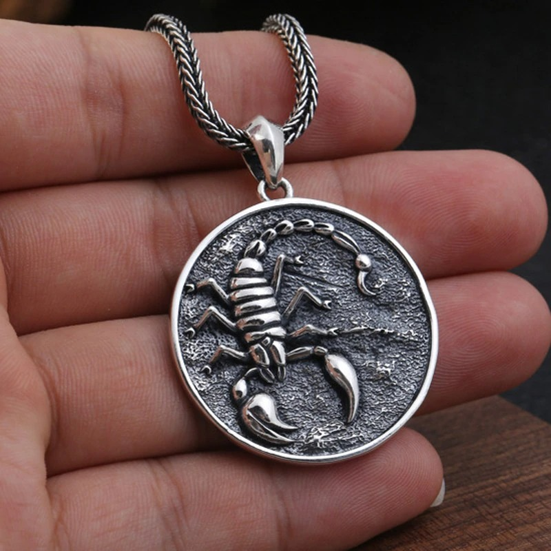 Vintage rock style silver pendant featuring detailed scorpion design, perfect for unisex jewelry lovers.