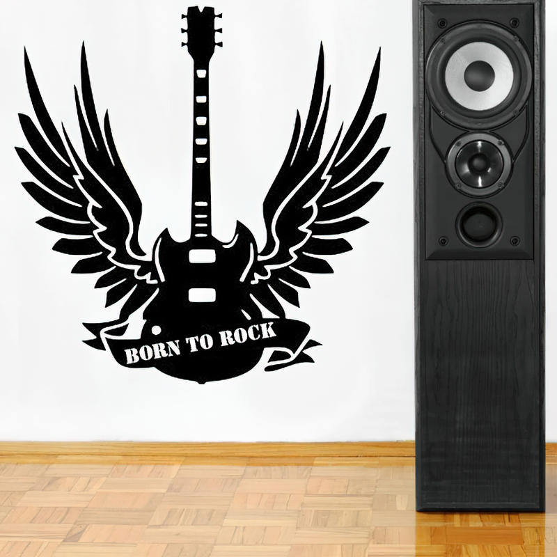 Vinyl Wall Sticker in form Wings and Guitar Born To Rock / Washable Wall Decals in Music style - HARD'N'HEAVY
