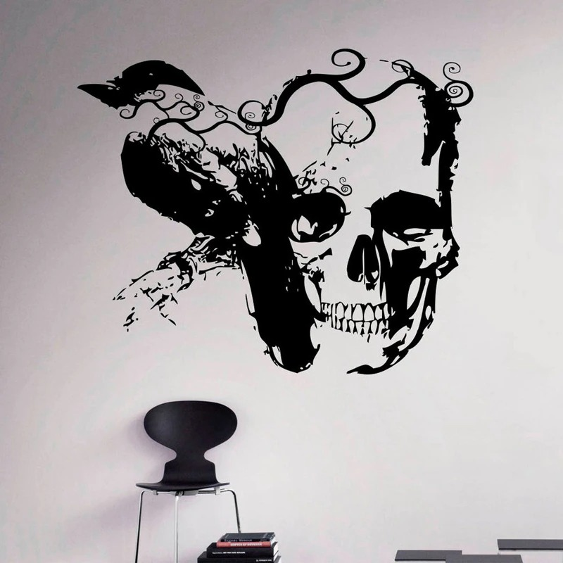 Wall Decal Gothic Raven And Sugar Skull / Vinyl Sticker Art Decor for Home - HARD'N'HEAVY