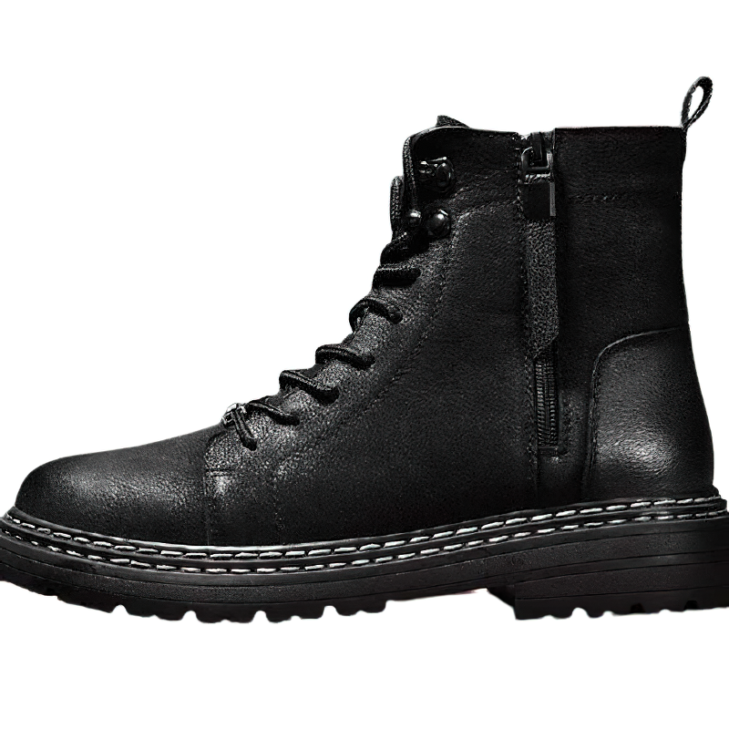 Stylish black leather ankle boots for men, featuring laces and a comfortable, wear-resistant sole.
