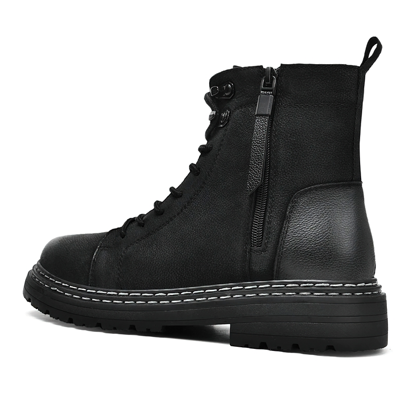 Stylish black leather ankle boots for men, featuring laces and a side zipper for easy wear and a comfortable fit.
