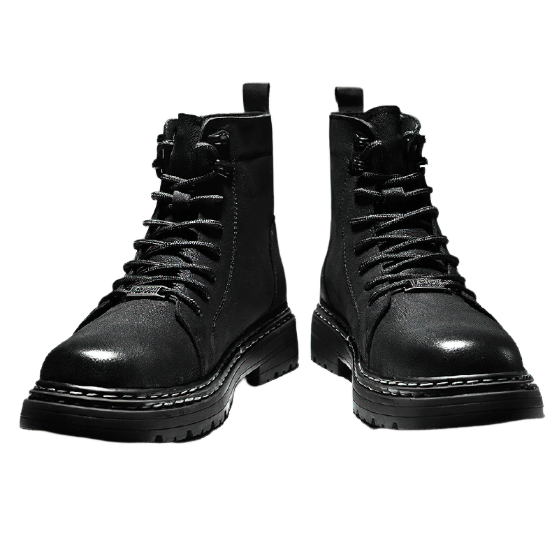 Black leather ankle boots for men with laces and wear-resistant soles, perfect for casual wear and stylish comfort.