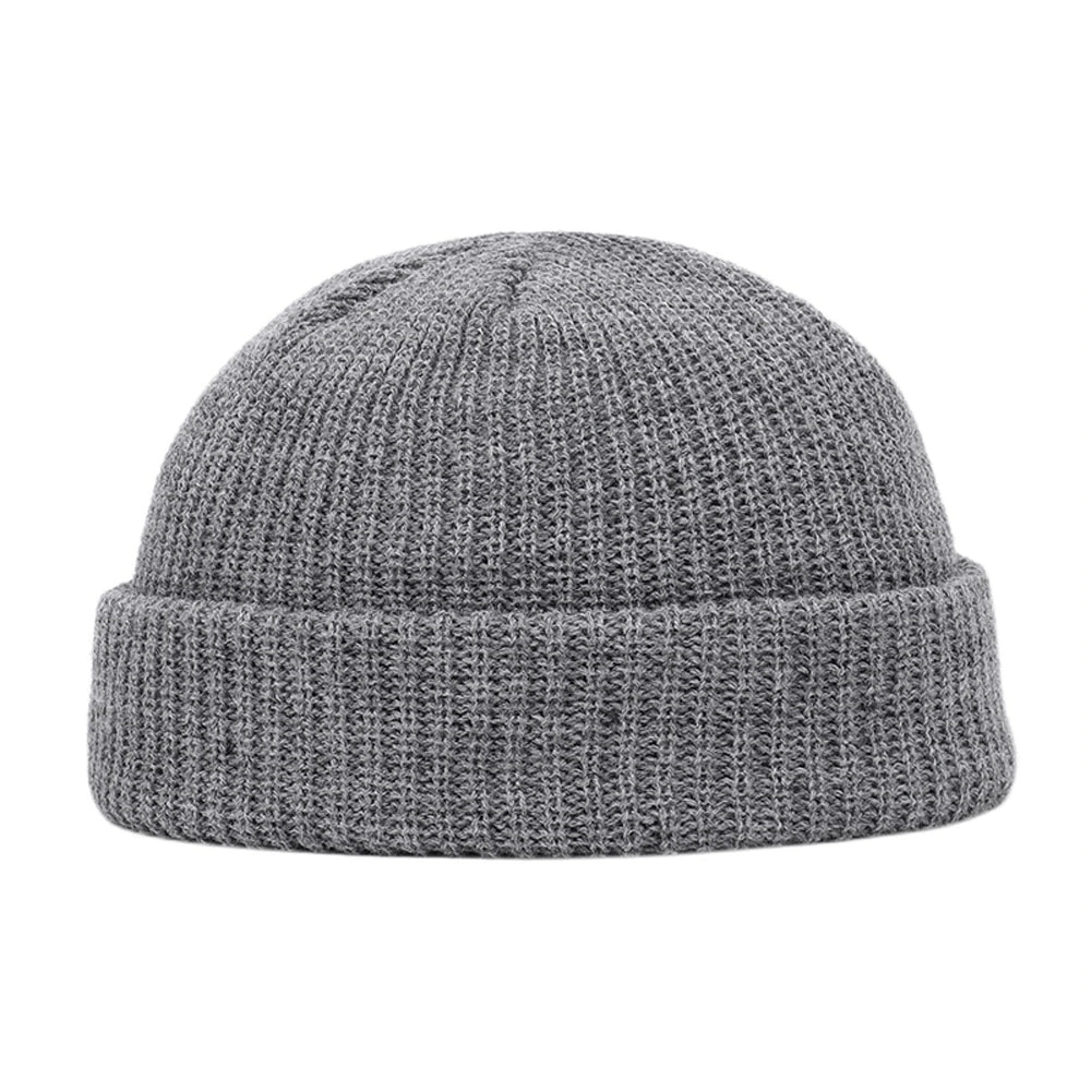 Warm grey wool skull beanie for men, perfect casual accessory for chilly days.