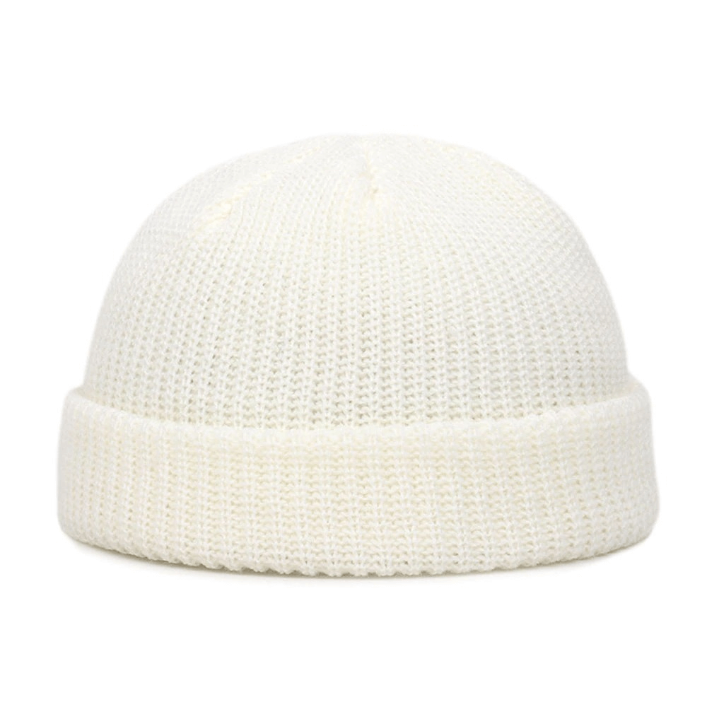 White wool knitted skull beanie cap, perfect for casual warmth and stylish accessory for men.