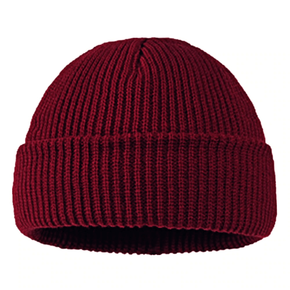 Warm burgundy wool knitted skull beanie cap for men, stylish and cozy casual accessory.