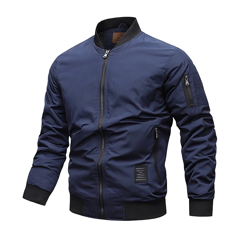 Water-Resistant Solid Color Men's Bomber Jacket / Zipper Outwear With Mandarin Collar - HARD'N'HEAVY
