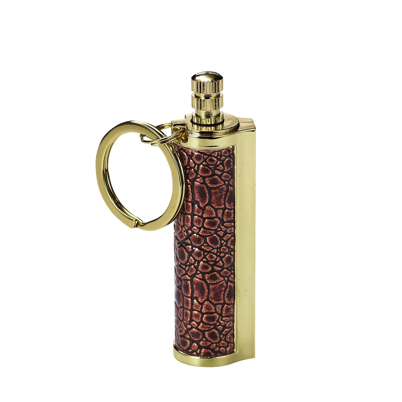 Waterproof vintage kerosene lighter in chic design with metal keychain, perfect for stylish use.
