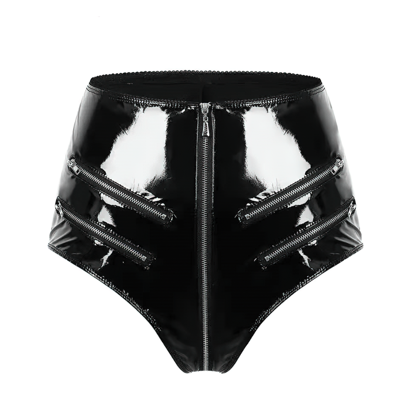 Wetlook Sexy Costume Shorts / High-Waisted Front Zip Up Shorts