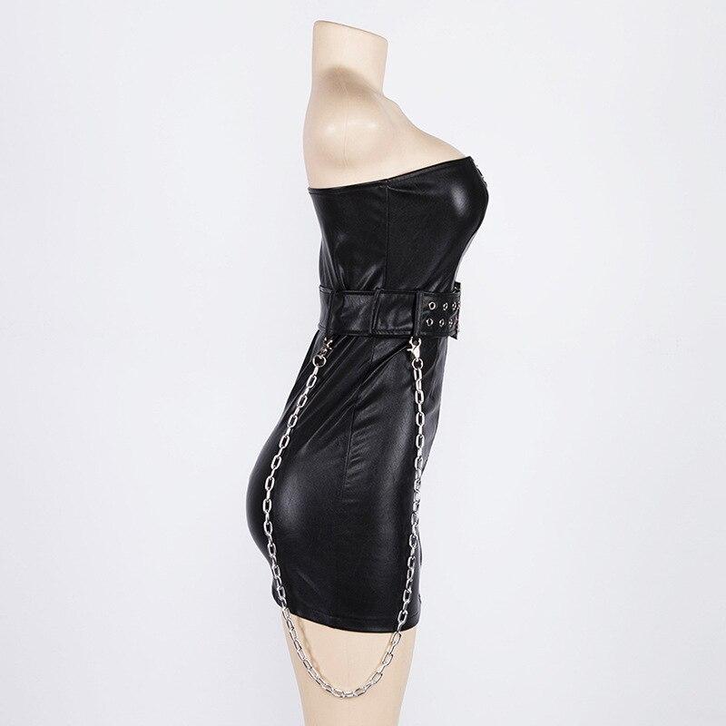 Gothic off-shoulder corset dress with chain detail, perfect for concert and showcasing unique style.