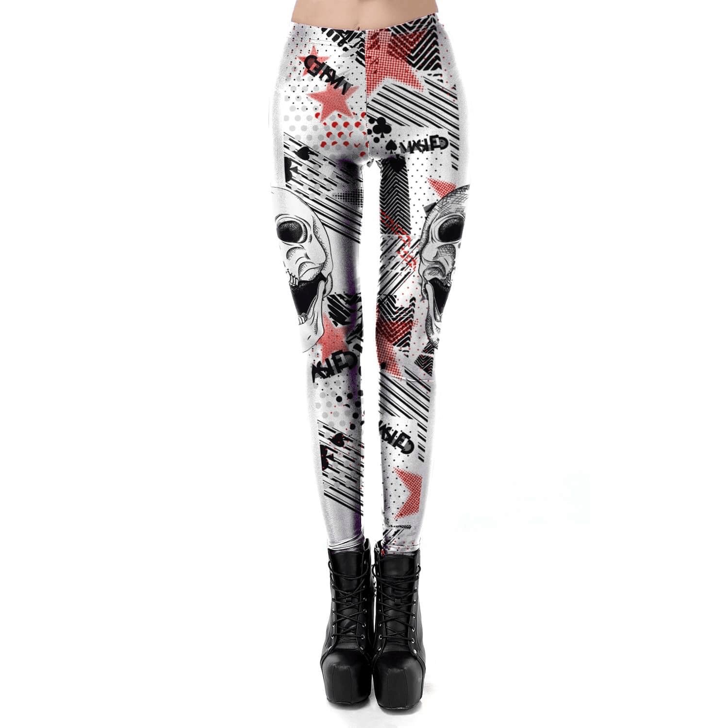 White Classic Female Leggings with Skull for Halloween / Sexy Workout Pants for Women - HARD'N'HEAVY