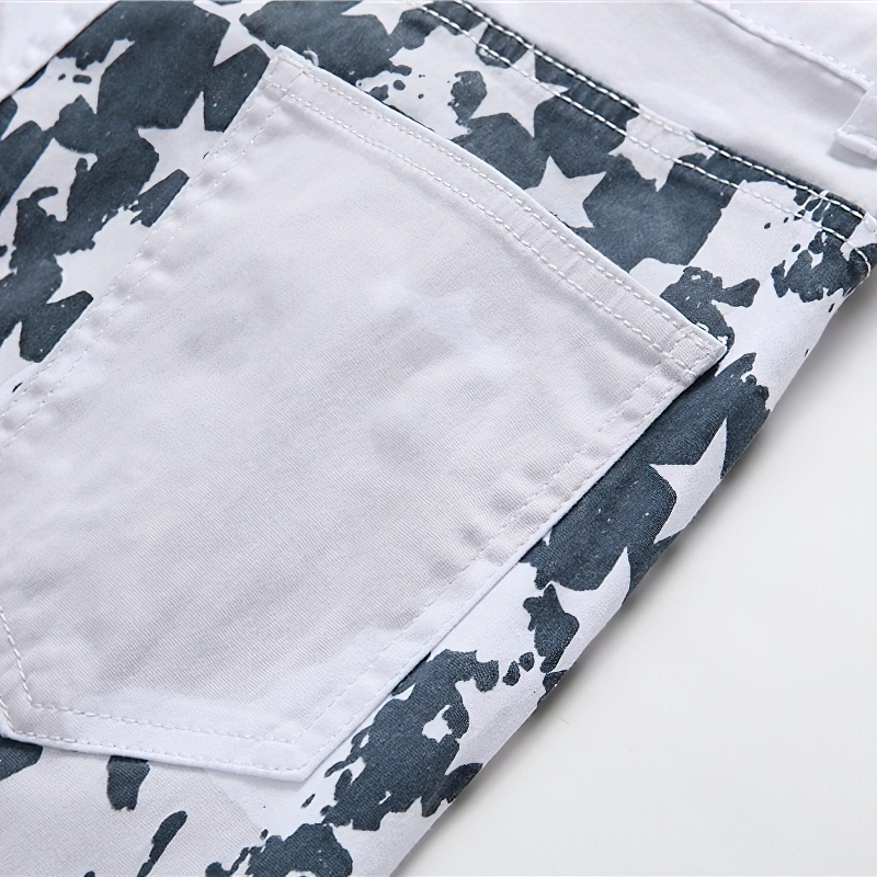 White Jeans Pants with USA Flag Print / Male Zipper Fly Trousers / Straight Slim Skinny Denim Pants - HARD'N'HEAVY
