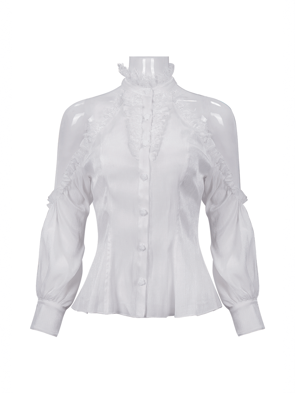 White Women's Strappy Off Shoulder Lace Shirt / Sexy Ladies Stand Collar Blouse in Gothic Style