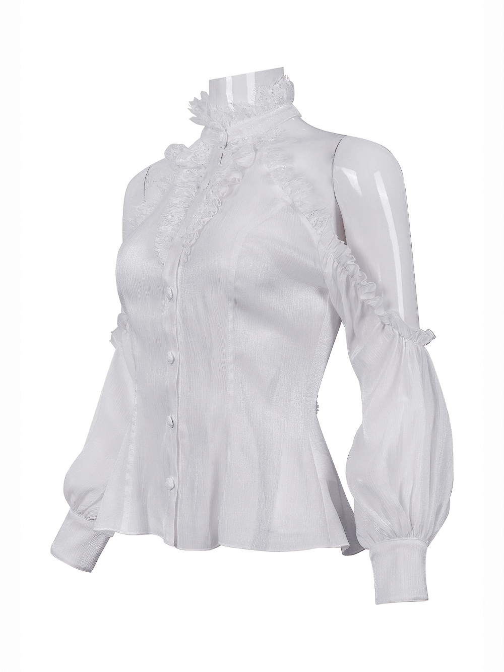 White Women's Strappy Off Shoulder Lace Shirt / Sexy Ladies Stand Collar Blouse in Gothic Style