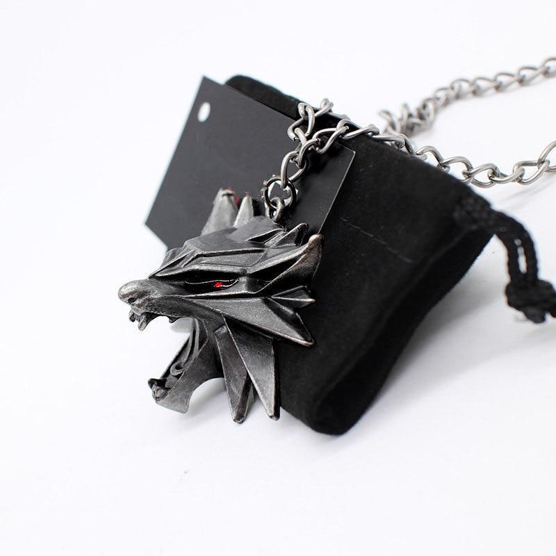 Wild Hunt Game Pendant Wolf Necklace with chain, perfect for parties and cosplay, made of zinc alloy.
